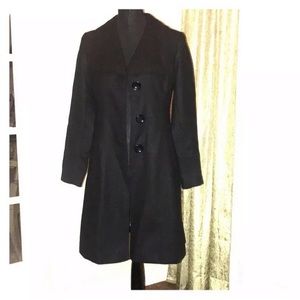GUESS Black Wool Blend Asymmetric Princess Trench Coat Size S. Unique.